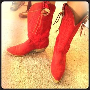Vintage Red suede cowboy boots