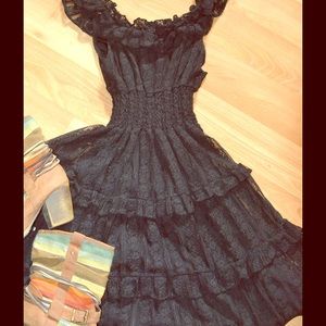 Black Lace Ruffled Dress! EUC!