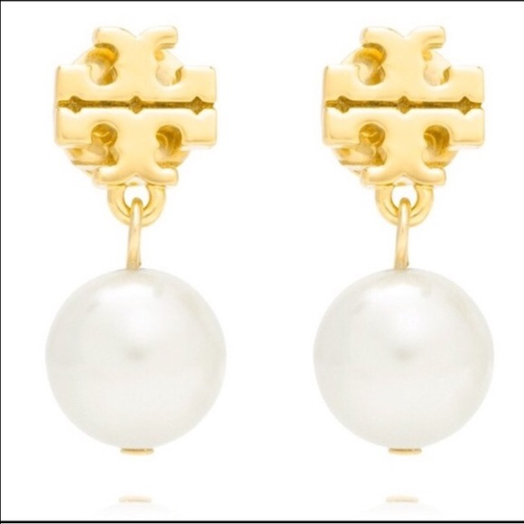 Tory Burch logo pearl earrings