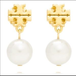 Tory Burch logo pearl earrings
