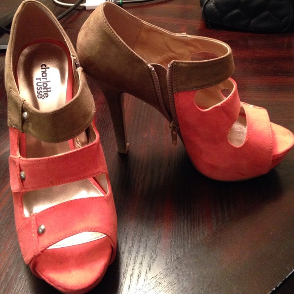 Charlotte Russe brown and coral heels. NWOT