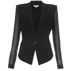 HELMUT LANG combo wool silk sheer sleeve blazer
