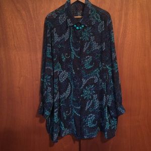 Sheer mosaic on black tunic shirt