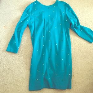 Vintage teal dress 80's gold detail size M