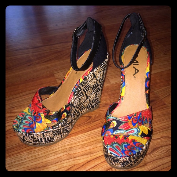 Mia Ankle Strap Printed Wedges