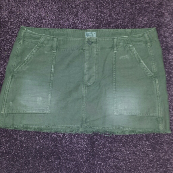 Army Green Olive Distressed Cargo Skirt