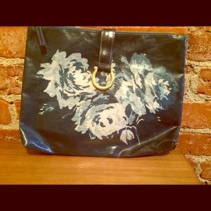 Teal clutch w/ gold zipper & buckle