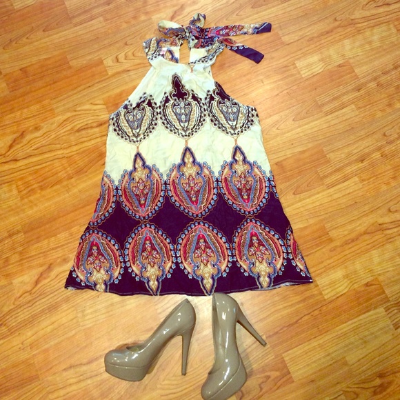 Paisley cotton loose boho mini dress