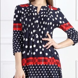 Navy and Red Polka dot Notch Neck Tunic