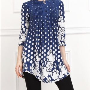 Blue and White Polka dot Notch Neck Tunic