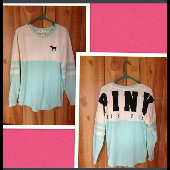 PINK Victoria's Secret Tops - **SOLD**baby blue varsity Sweatshirt