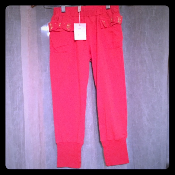 Hot pink bluemarine baby pants with gold bows