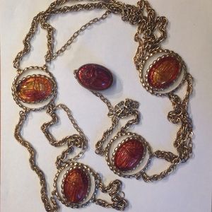 ❤️ HP ❤️ Vintage Scarabs Chain Amber Stone Belt