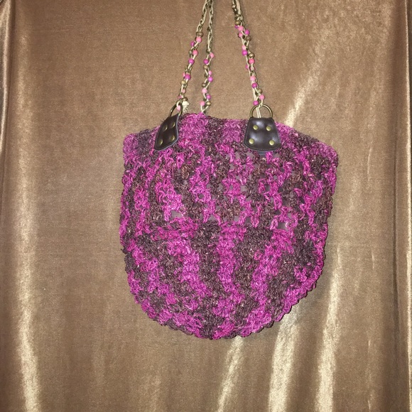 Fuchsia and Brown Woven Bag