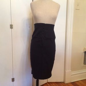 Navy high waisted button up pencil skirt