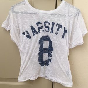 see-through "varsity" tee