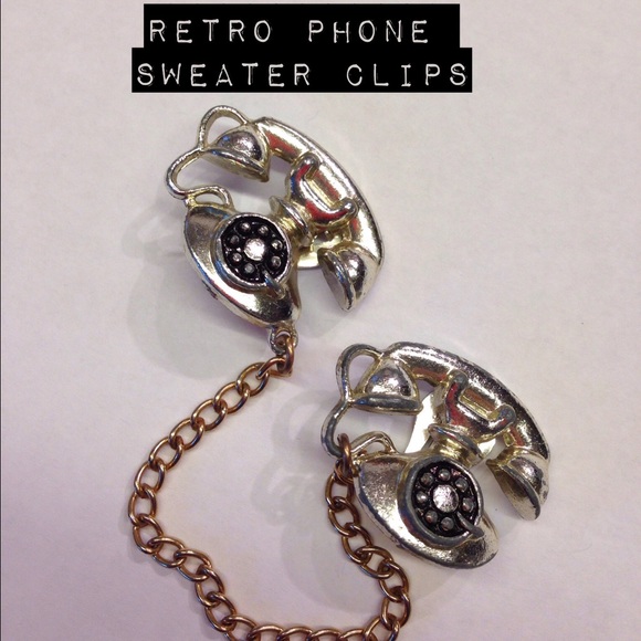 Vintage Antique Telephone Silver Sweater Clips