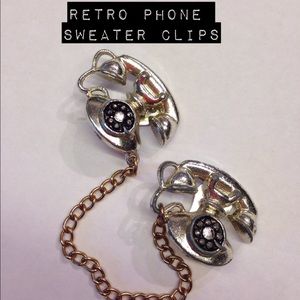 Vintage Antique Telephone Silver Sweater Clips