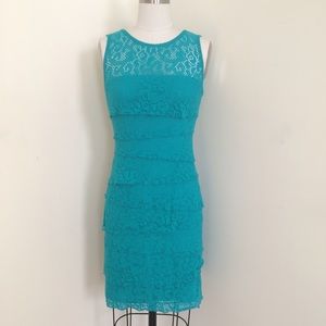 Aqua tiered crochet cocktail dress