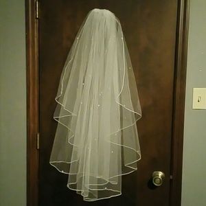 Beaded white Wedding vail