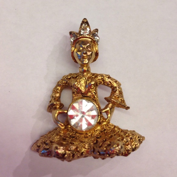 Antique Sitting Orient Man w/ Large Rhinestone Pin