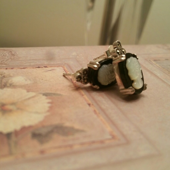 "Vintage" Sterling & Marcasite Cameo Earrings