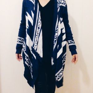 Waterfall Cardigan (Navy Blue Tribal Print)