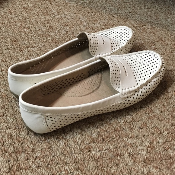 White leather slip on loafers