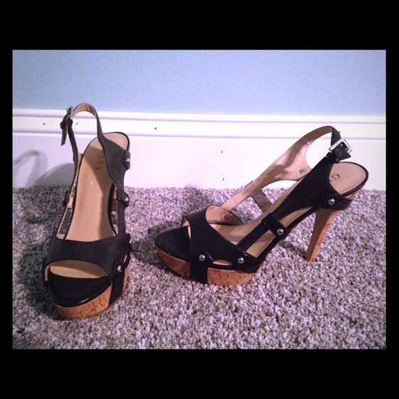 Guess studded black heel with cork heel