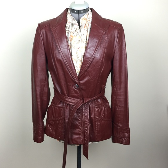 Vintage Burgundy Leather Jacket w/Tie Belt