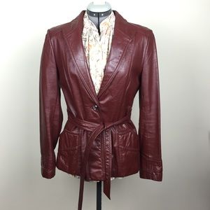 Vintage Burgundy Leather Jacket w/Tie Belt