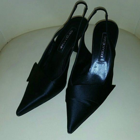 Black Sergio Rossi slingback heels 8 silky clean