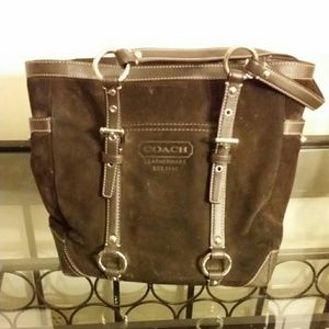 Brown suede Coach handbag