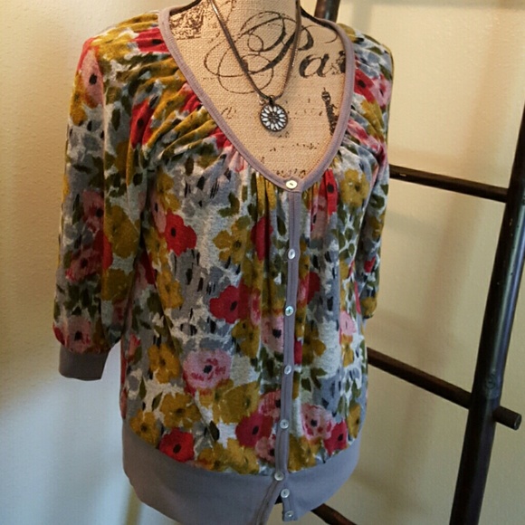 Flowered button front cardigan