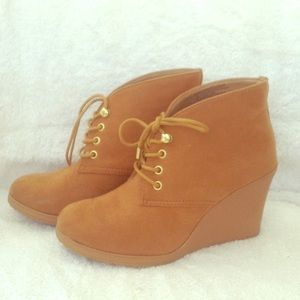 Merona tan ankle wedge bootie