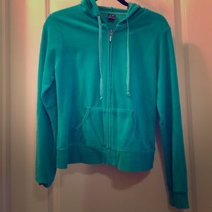 Velour teal zip up hoodie