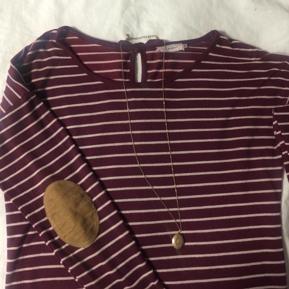 Stripped Elbow Patch Tee