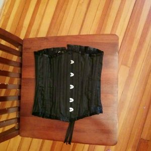 Steel boned Corset, black striped satin, 20
