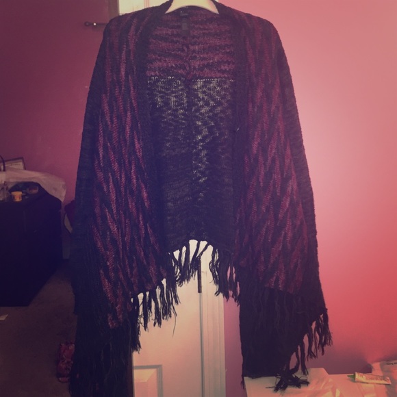Burgundy and dark grey cardigan sweater