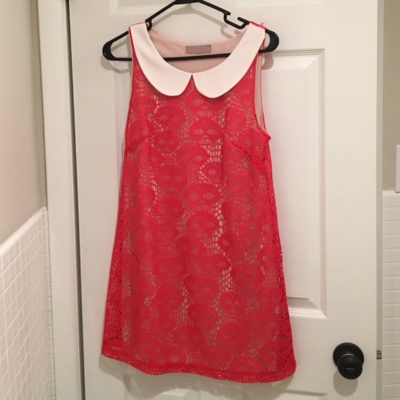 White collared pink lace dress