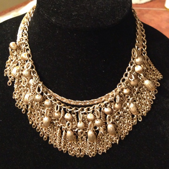 Vintage Gold Chain Bib Necklace Antique Glam