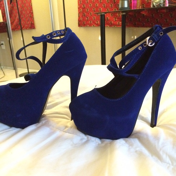 sexy blue suede high heels - Picture 1 of 4