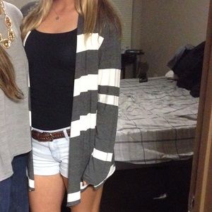 Gray Striped Cardigan