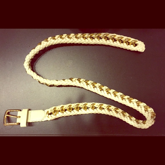 Betsy Johnson White/Gold Genuine Leather Belt