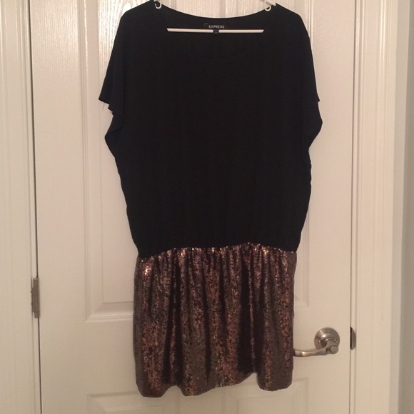 Black Express Dress with gold sequin bottom! - Picture 1 of 3