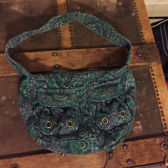 Blue and green paisley purse