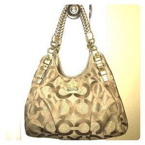 Gold/pink 3 sectioned Coach handbag