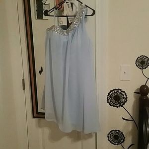 Sky Blue one shoulder formal dress.