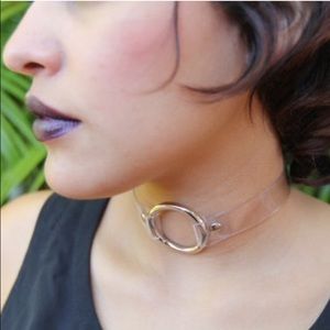 Clear choker with silver o circle ring
