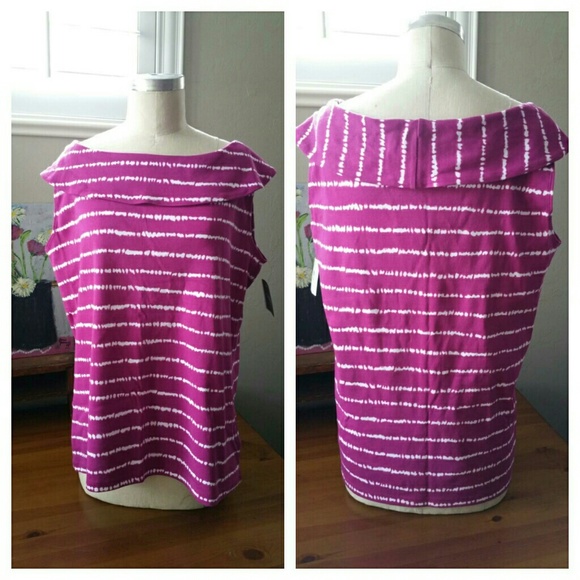NWT Purple Plum Rafaella  Striped Boatneck Top